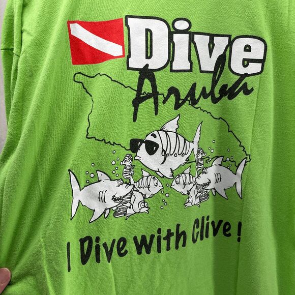 Dive Aruba I Dive With Clive Green Mens XL Shirt Flag Graphic Shirt - Picture 1 of 5
